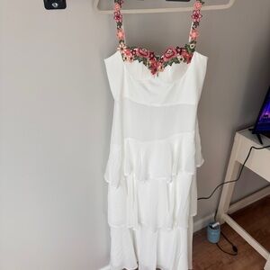 Selfie Leslie White Maxi Dress with Pink Floral Straps